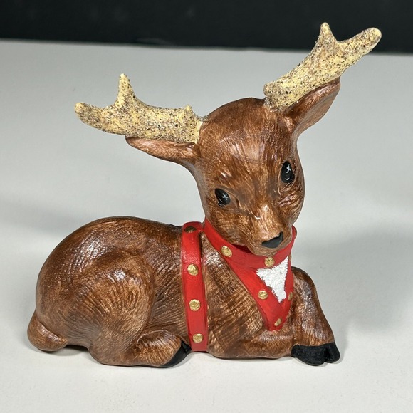 2 VTG KIMPLE CERAMIC MOLD CHRISTMAS REINDEER DEER FIGURINE HAND PAINTED QUILTED - Picture 2 of 14